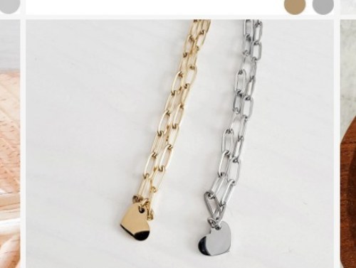 Engraved heart charm paperclip necklace