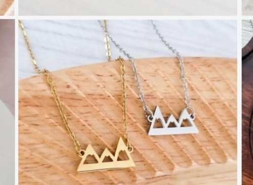 Engraved mountain charm necklace