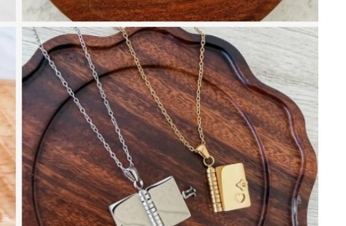 Engraved book locket necklace