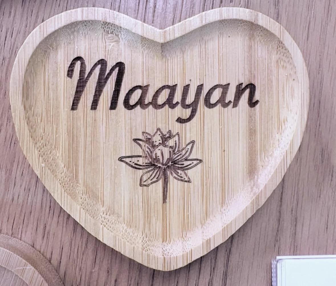 Engraved bamboo heart dish