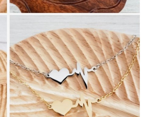 Engraved heartbeat heart charm necklace