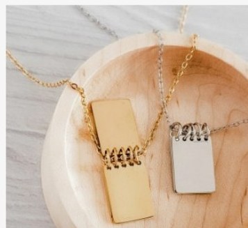 Engraved book locket necklace - two tone