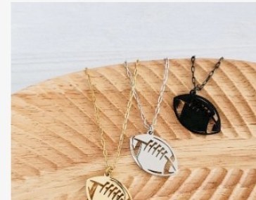 Engraved football charm necklace - two tone