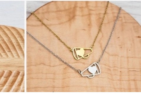 Engraved cheer megaphone heart charm necklace