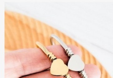 Engraved heart charm bangle bracelet