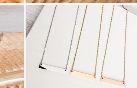 Engraved three-tone bar necklace