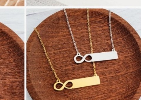 Engraved infinity bar necklace