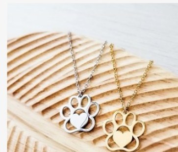 Engraved paw print charm necklace pair