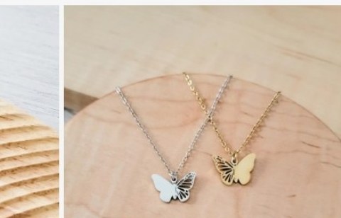 Engraved butterfly wing charm necklace