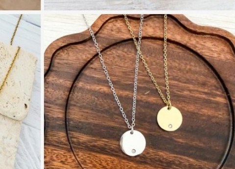 Engraved circle disc necklace pair