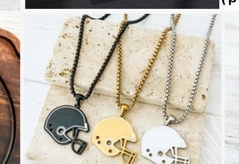 Engraved football helmet charm necklace