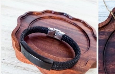 Engraved braided leather magnetic bracelet