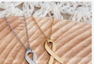 Engraved awareness ribbon charm necklace