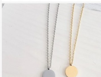 Engraved disc pendant necklace pair