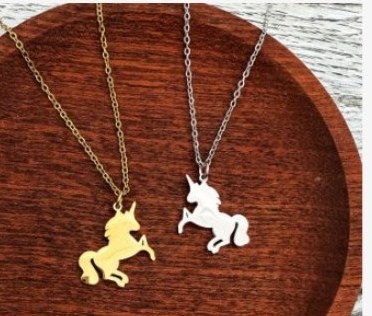 Engraved unicorn charm necklace pair