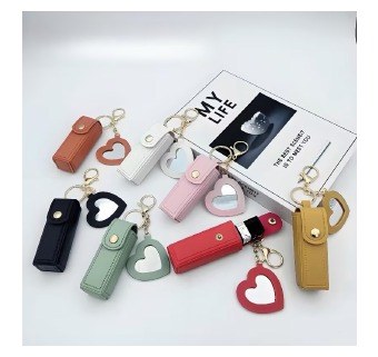 Lipstick Case & Heart Mirror Keychain Set