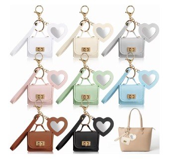 Mini Bag with Heart Mirror Wristlet Keychain