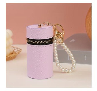 Cylinder Pouch Keychain with Pearl Wristlet