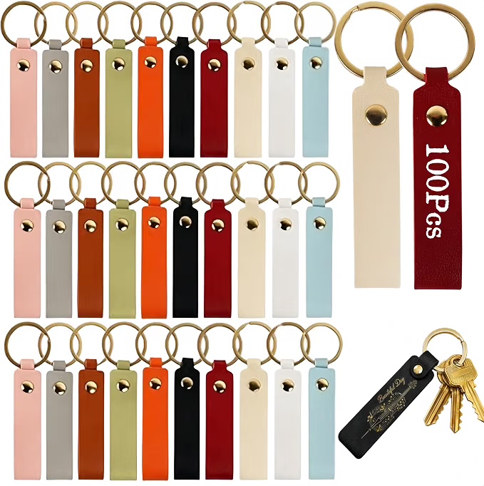 Engraved multicolor PU leather keychain