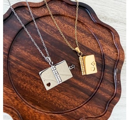 Engraved book locket necklace