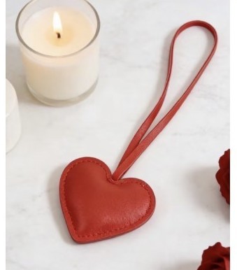 Engraved red heart bag charm
